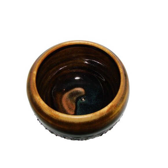 Handmade Artist Signed Pottery Bowl Planter Pot Jar Carved Cactus Decor Browns - Picture 2 of 12